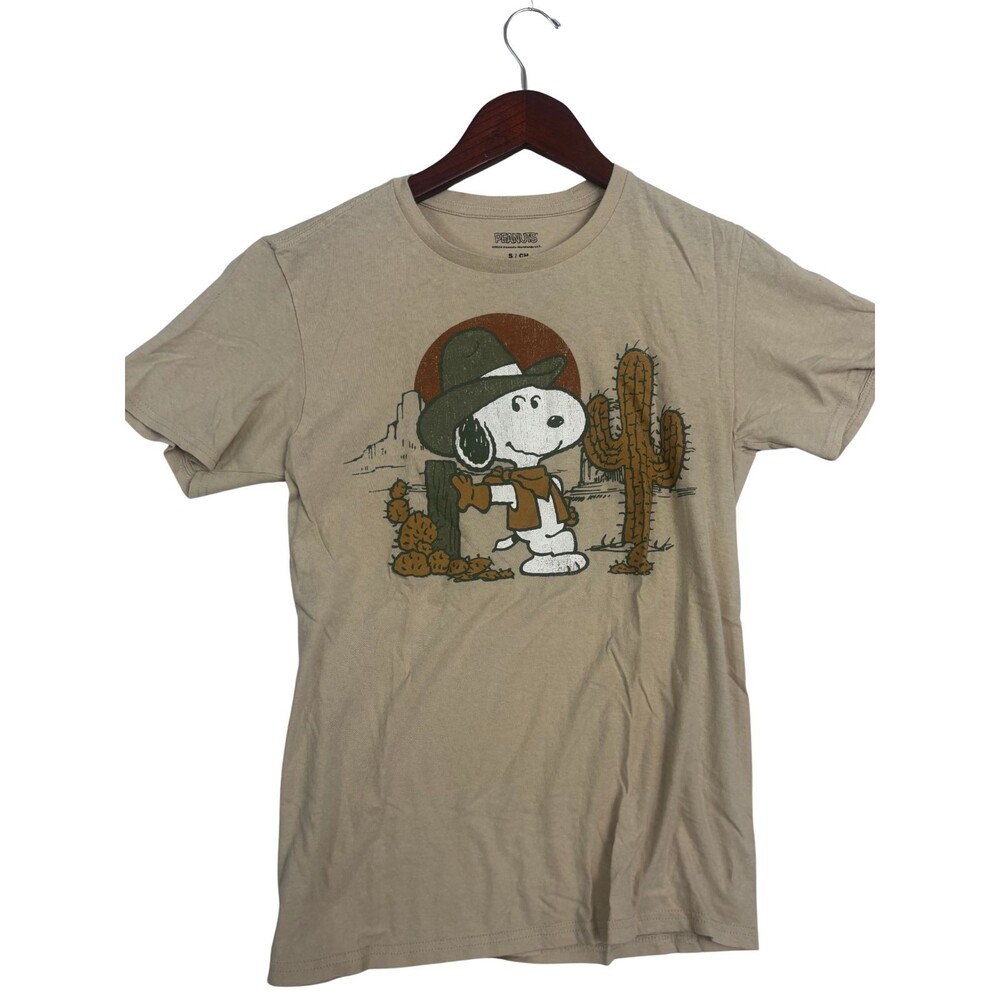 Peanuts Snoopy Cowboy Cactus Graphic T Shirt Adult Small Beige Western Tee